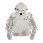 Padded Shoulder Zip-Up Hoodie Dirty White