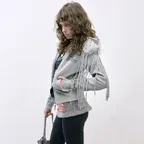 Padded Shoulder Zip-Up Hoodie Melange Gray