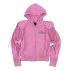Padded Shoulder Zip-Up Hoodie Pink