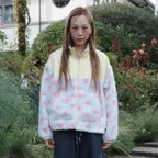 플라워 믹스 플리스 자켓_아이보리