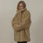 HIGH NECK FAUX FUR JACKET (BEIGE)