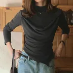 Violette Mock Neck Tee-Charcoal