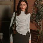 Violette Mock Neck Tee-Light Grey