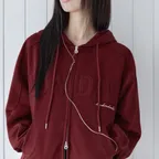 Logo Patch Hoodie Zip-up, BURGUNDY