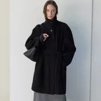 Moss Alpaca Raglan Half Coat - Black