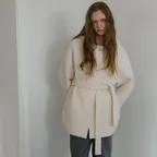 Poddy alpaca hooded half coat _ivory