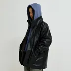 PADDED MIDDLE LEATHER JACKET