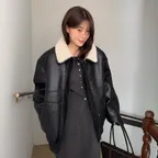 [with 다희] Shearing leather blouson jumper_Black