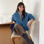 [with 다희] Fleece logo half zip-up_3colors