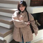 Washed cotton padded work jacket_pink beige
