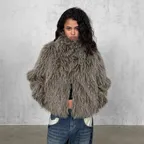 High Neck Fur Jacket_BEIGE