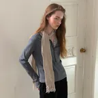 Grid Wool Knit Muffler (Oat beige)