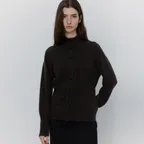 cash merino wool high-neck knit cardigan_dark brown