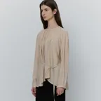 long sleeve neck-shirring blouse_oat beige