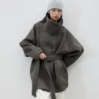 [무료반품] High-Neck Wool Half Coat Greysh mocha