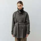 리얼 레더 카라 하이넥 울 하프 코트 (Mocha gray/Black)_2GWUCT06