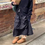 Overlock Frill Check Long Skirt (Check navy)