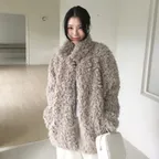 [29CM 단독][with 곰송이] Curly fluffy fur half coat_Light gray