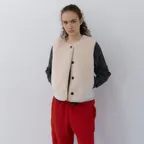 SHEARLING BUTTON VEST, CREAM