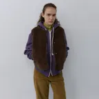 SHEARLING BUTTON VEST, BROWN