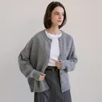 Lambswool Embroidered Round Knit Cardigan(gray)
