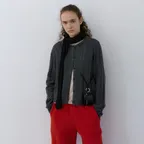 BASIC PUNCHING KNIT CARDIGAN, CHARCOAL