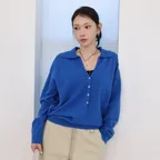 V-neck Collared Button Knit VK6AP977_3color