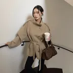 WOOL HANDMADE HALF COAT (BEIGE)