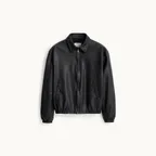 Washed leather Swing top jacket_Black