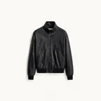 Natural Lamb Leather Bomber Jacket_Black