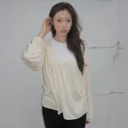 WOOL BLENDED DEEP V-NECK TOP (CREAM YELLOW)