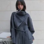 COWL NECK WOOL HANDMADE COAT charcoal