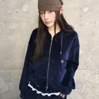 [우정Pick]Polly Velvet Hoodie Navy
