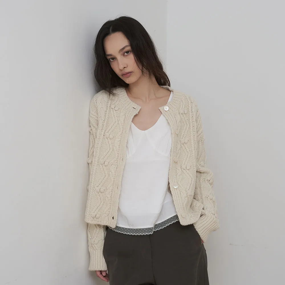 Rhea pompom cardigan_ivory