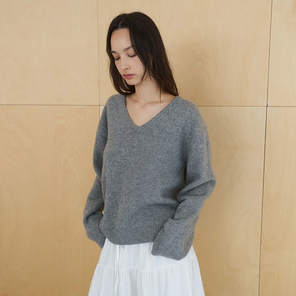 [2nd] [WOOL 100%] Lilia v-neck knit_gray