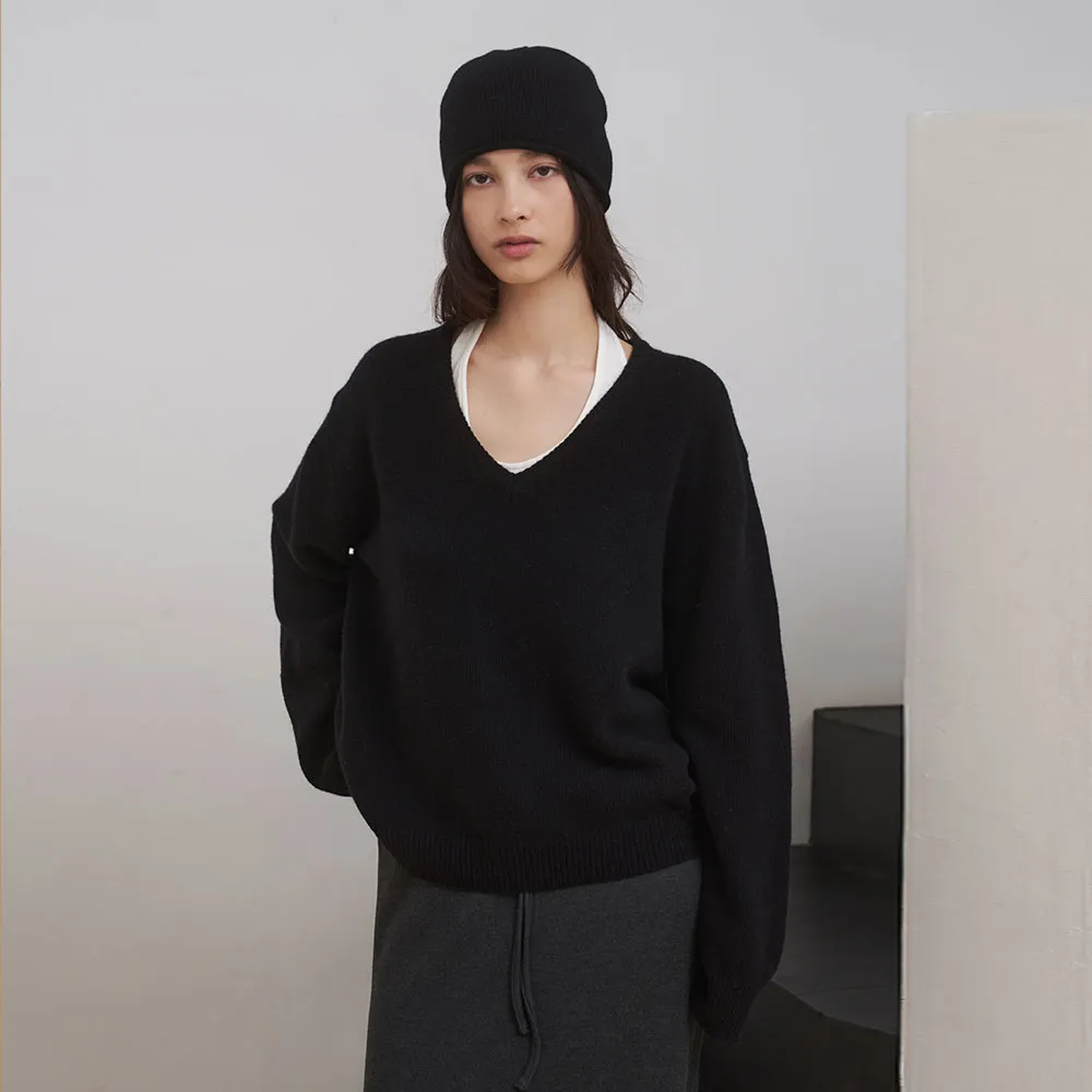 [2nd] [WOOL 100%] Lilia v-neck knit_black