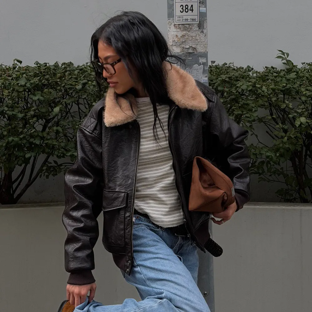 SHEARLING LEATHER JACKET (BROWN)
