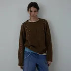 STUDDED DAMAGE KNIT (CHOCOLATE KHAKI)