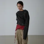 STUDDED DAMAGE KNIT (DEEP KHAKI)