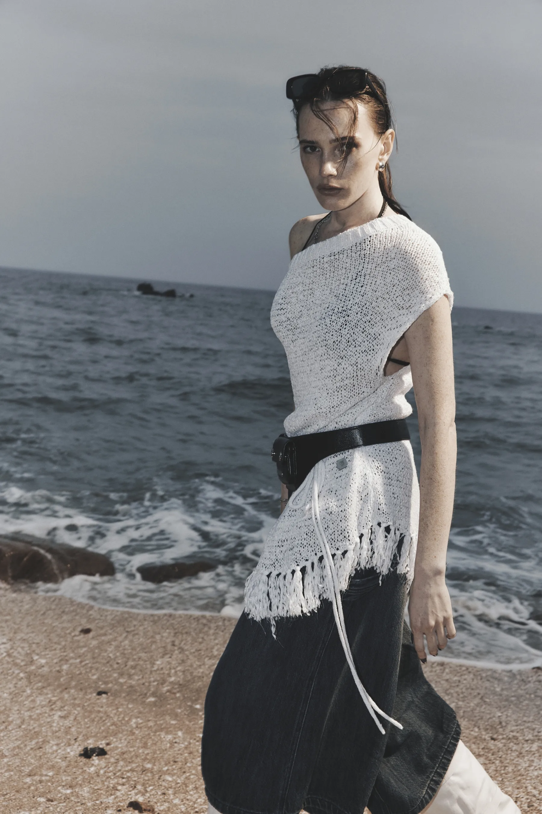Slit Tassel Knit [ White ]