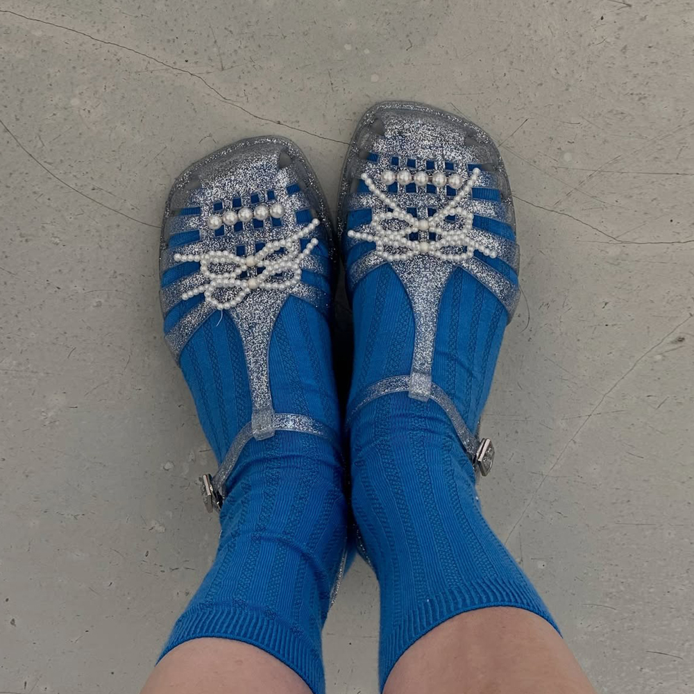 [SUECOMMA BONNIE] Ribbon point sandal ヒール高さ 4.5/ 税込み Suecomma Bonnie Mules Size 6. 5 US - Silver Sparkle