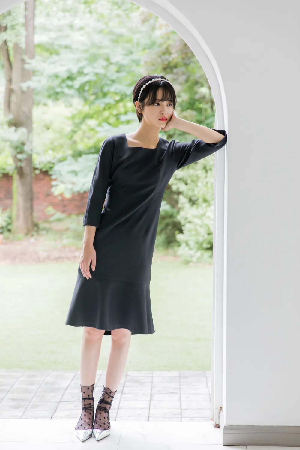 ワンピース HUECLOSET Square neck mermaid long one piece Formal One Shoulder Rouched Mermaid Maxi Dress – 24seven