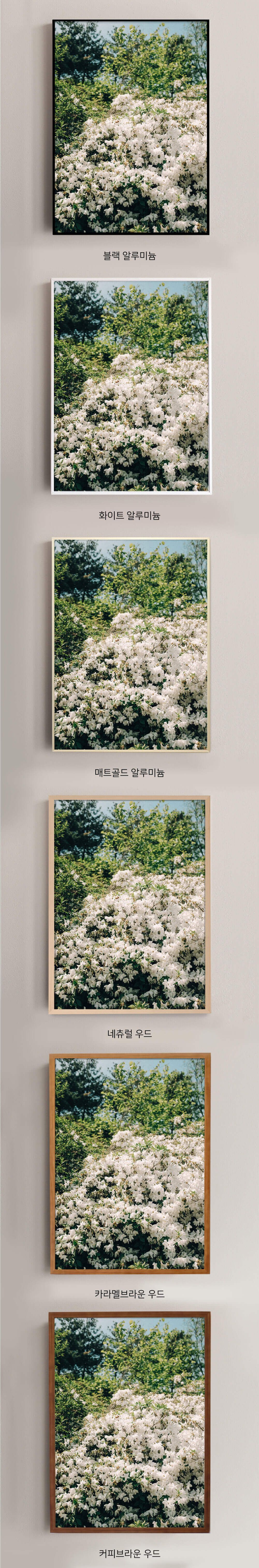 알루미늄 프레임 
- 전면 두께 : 0.7cm , 측면 두께 (옆면 높이) : 2.2cm
- 전면 아크릴

네츄럴 우드프레임
- 50x70cm 
전면 두께 : 1.5cm , 측면 두께 (옆면 높이) : 2.5cm 
- 70x100cm
전면 두께 : 1.8cm, 측면 두께 (옆면 높이) 3.2cm
- 전면 아크릴

카라멜브라운, 커피브라운 프레임
- 전면 두께 : 1.9cm , 측면 두께 (옆면 높이) : 3.2cm
- 전면 아크릴