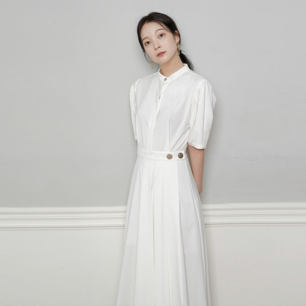 ワンピース [GANISONG] LMJ Gold Button Wrap One-piece LSC Gold Button Wrap One-piece_white - 감도 깊은 취향 셀렉트