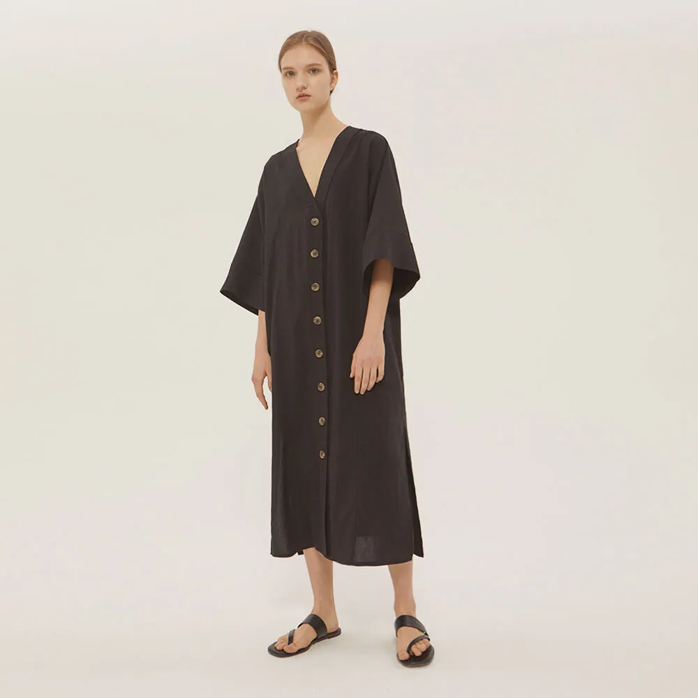 V-NECK BUTTON DRESS & ROBE_Black - 감도 깊은 취향 셀렉트샵 29CM