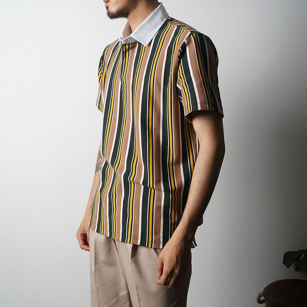 BANTS WSK Vertical Stripe Rugby Tshirt Half (Beige x Green) 감도 깊은 취향