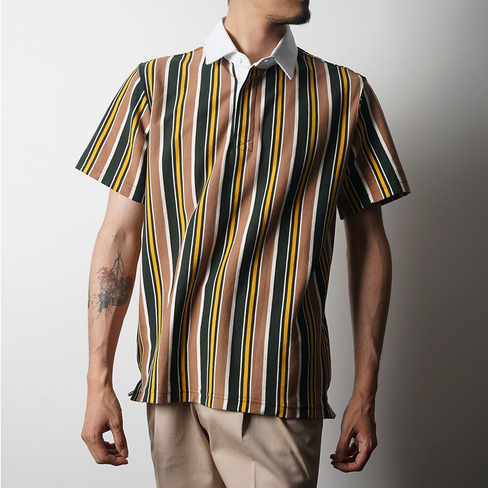 BANTS WSK Vertical Stripe Rugby Tshirt Half (Beige x Green) 감도 깊은 취향