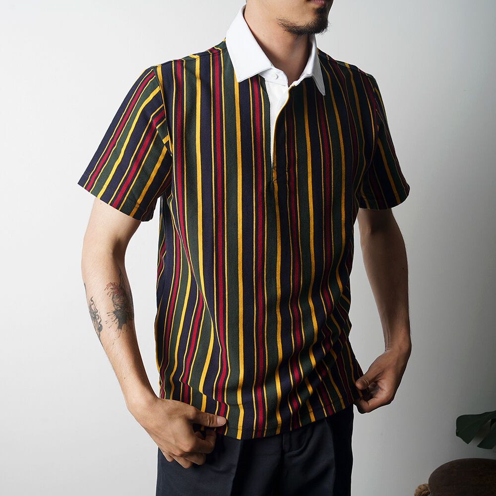 BANTS WSK Vertical Stripe Rugby Tshirt Half (Navy x Green) 감도 깊은 취향