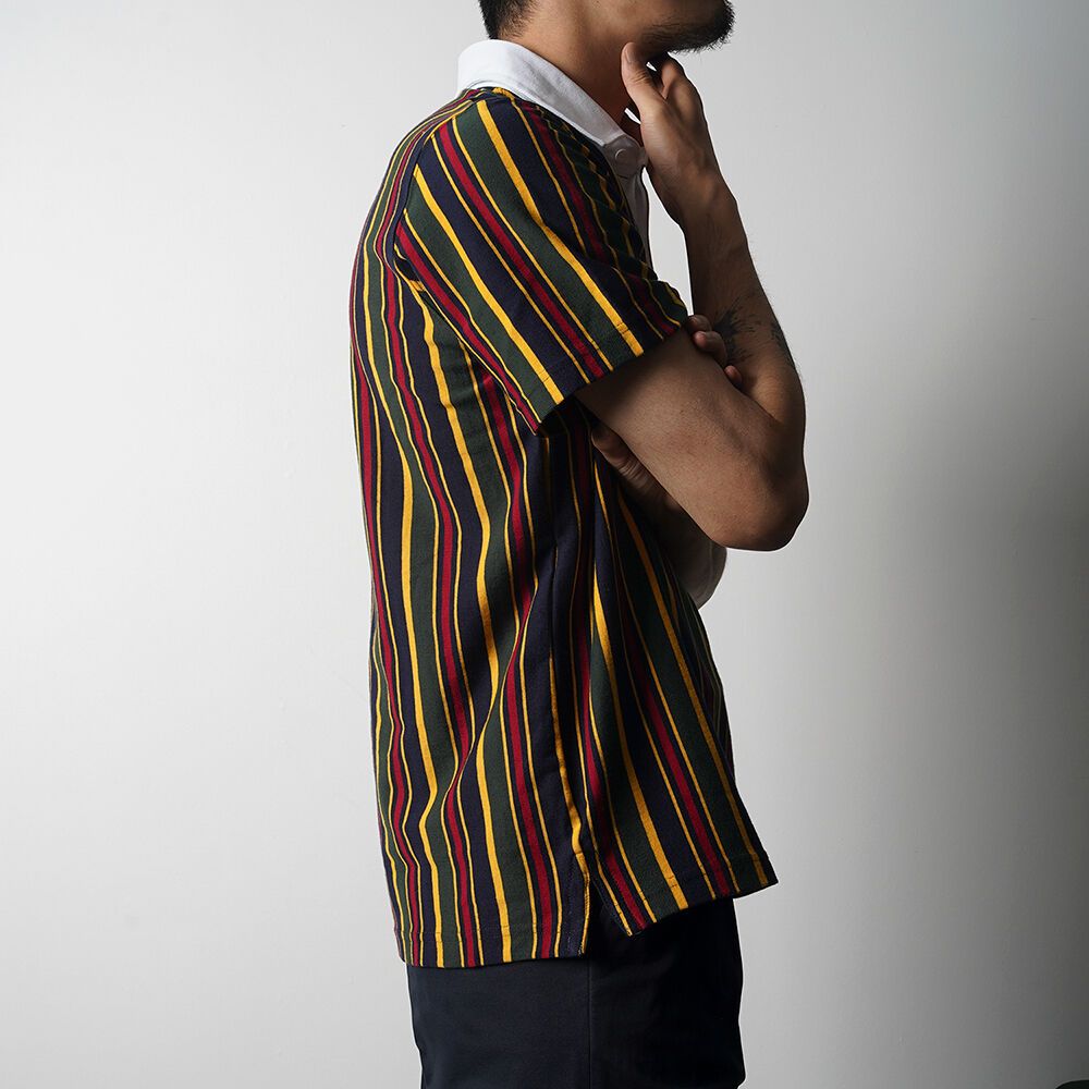 BANTS WSK Vertical Stripe Rugby Tshirt Half (Navy x Green) 감도 깊은 취향