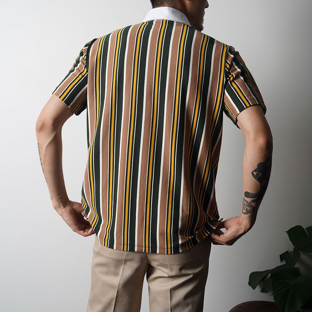 BANTS WSK Vertical Stripe Rugby Tshirt Half (Beige x Green) 감도 깊은 취향